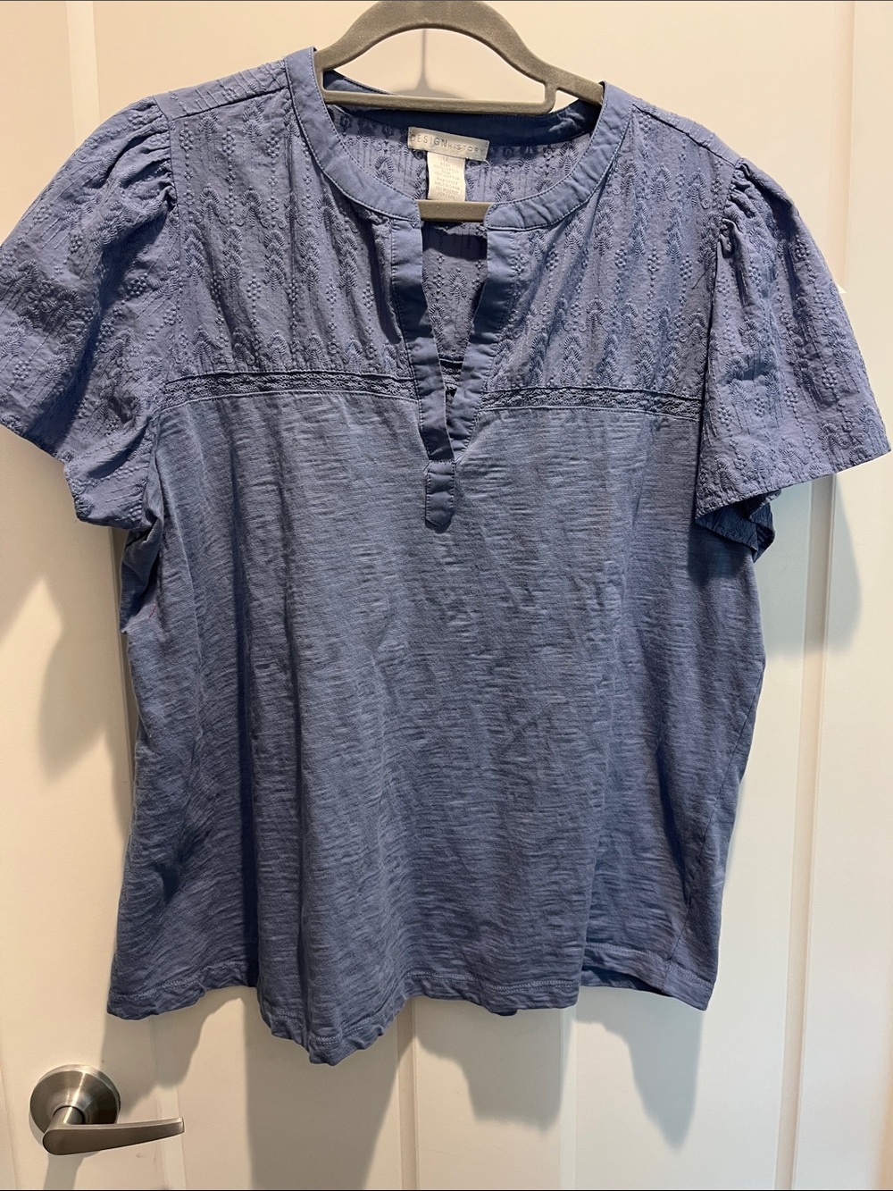 Design History Blue Embroidered Short Sleeve Blouse